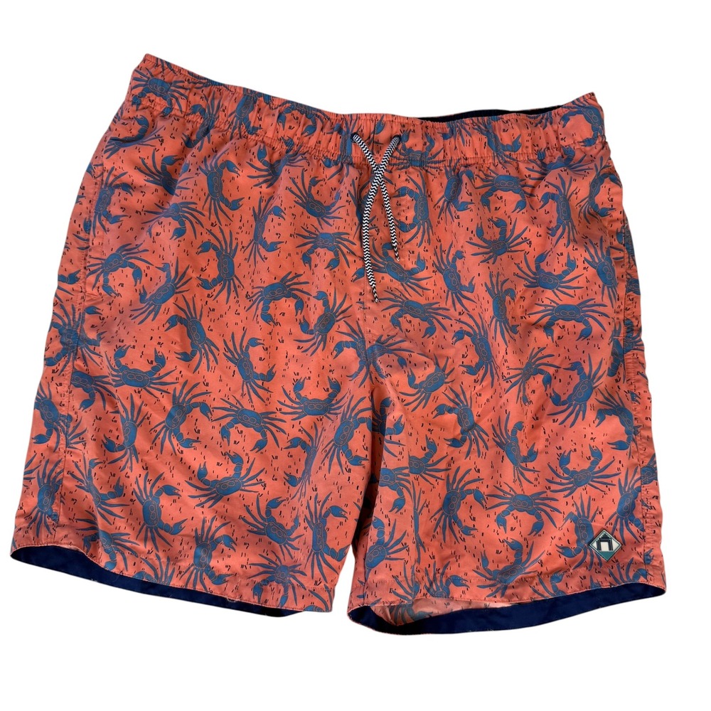 Cabana Life Mens‎ XL Swim Trunks Orange Blue Crab Print Mesh Lined Preppy